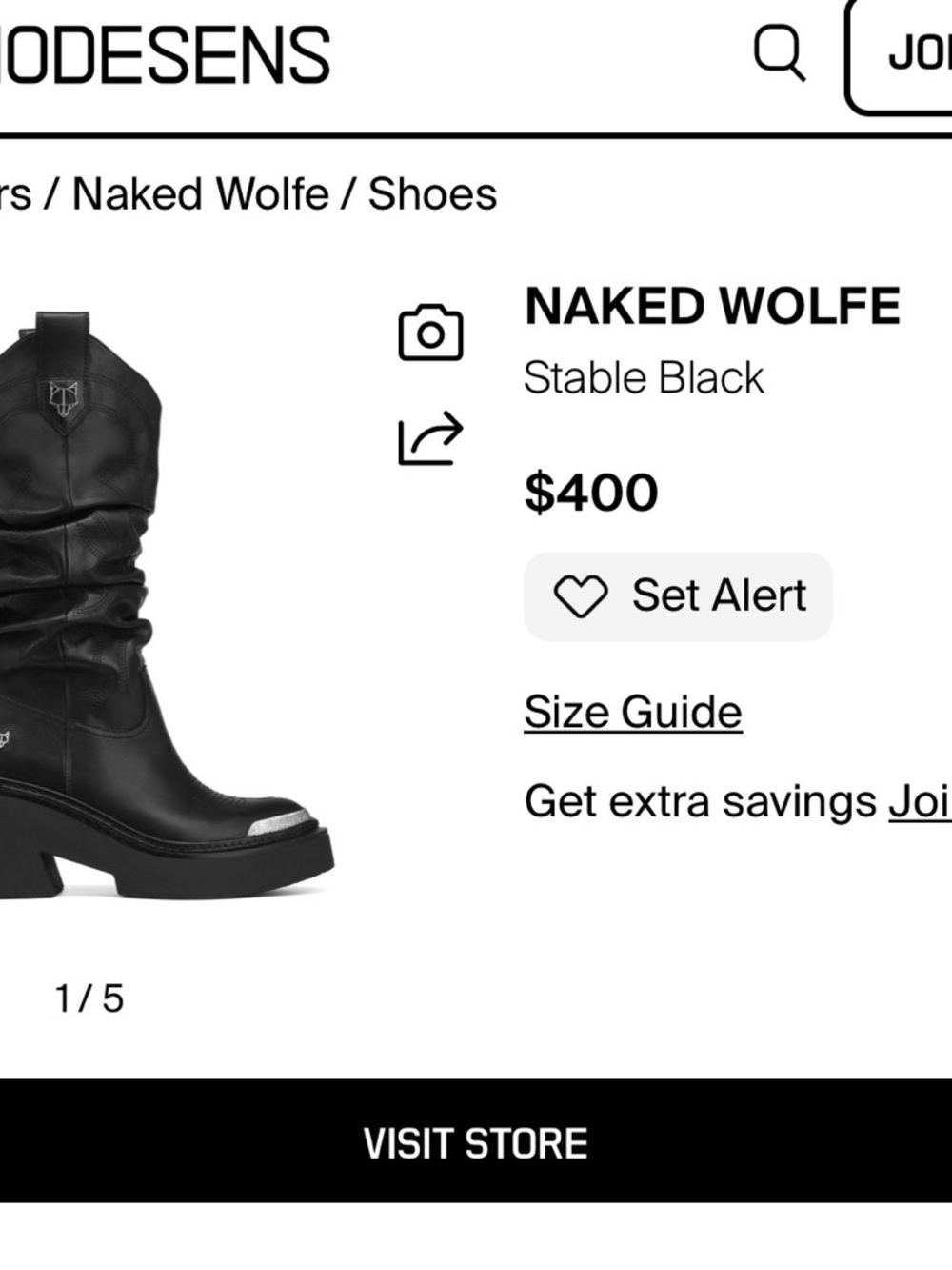 Naked Wolfe Black Slouch Mid-Calf Heeled Boots
